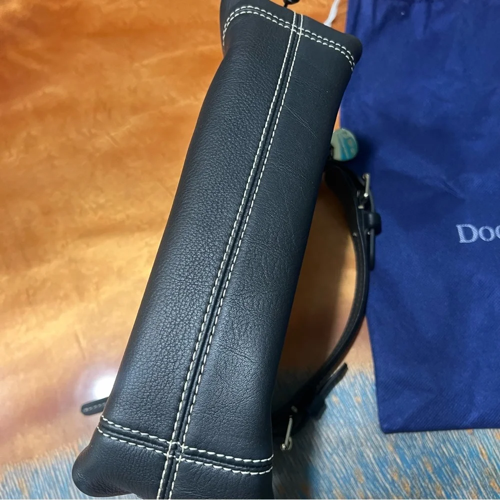 Dooney & Bourke Mini East West Slouch Black Leather Bag Silver Accents
